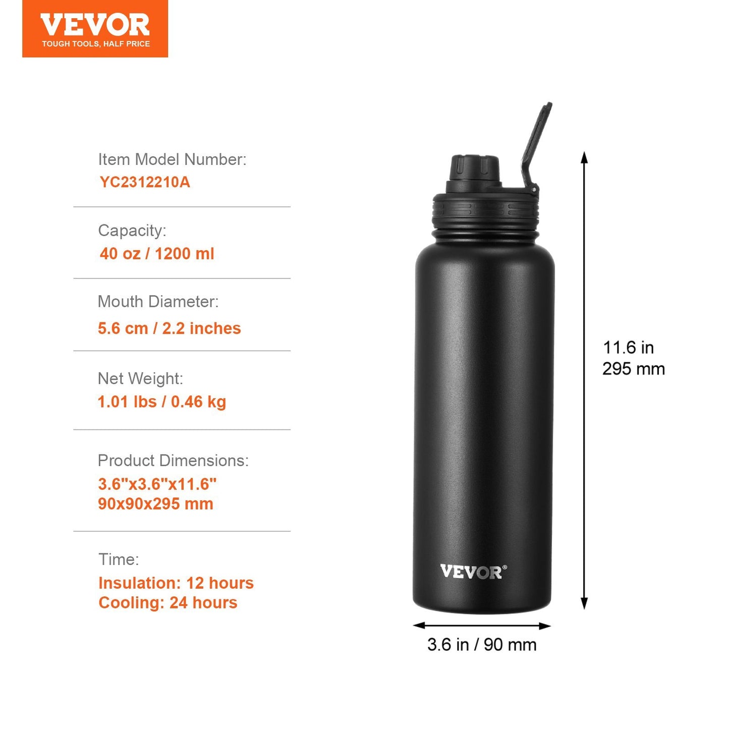 40 oz Insulated Steel Water Bottle – Wide Mouth | 5AM Clubhouse